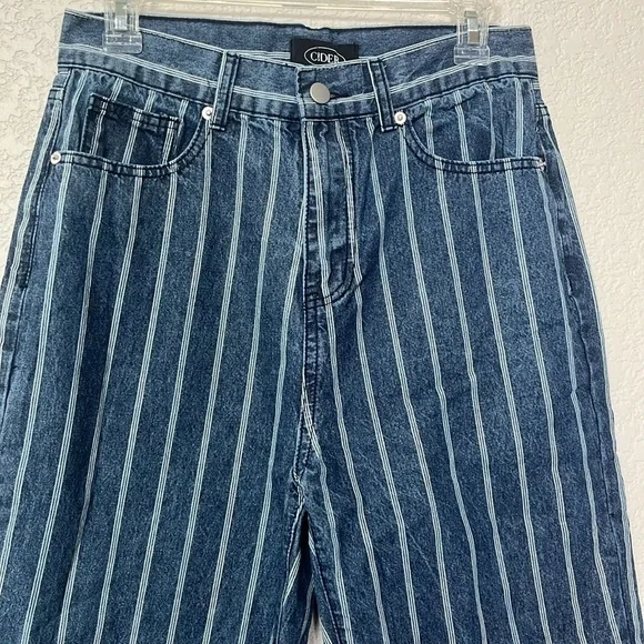 Cider Denim Pants Striped White and Blue size Medium - Picture 6 of 11